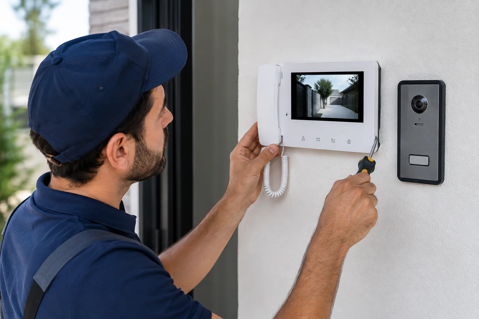 مهندس يفحص المنزل باستخدام المخططات والأجهزة
